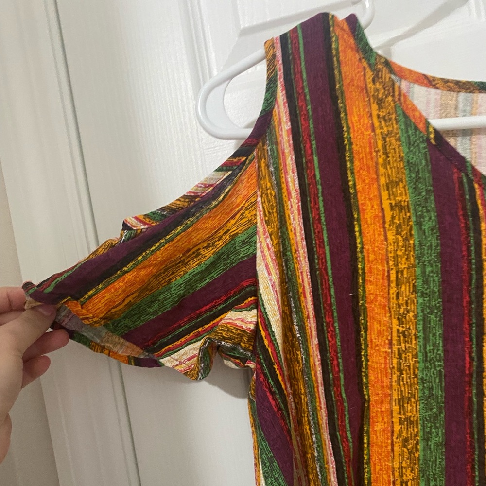 HP 5/17!! SHEIN Emery Rose Colorful Striped Cold Shoulder Top - Picture 7 of 7